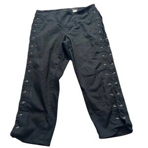 VENUS Women’s Black Capri Pants with Side Lacing and Silver Grommets - Size 8